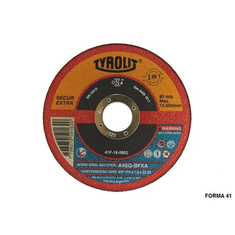 TYROLIT DISCO ABR. SECUR OX.ALUM PLANO 115x1,6 · Cód. 00TPO4.5X1.6